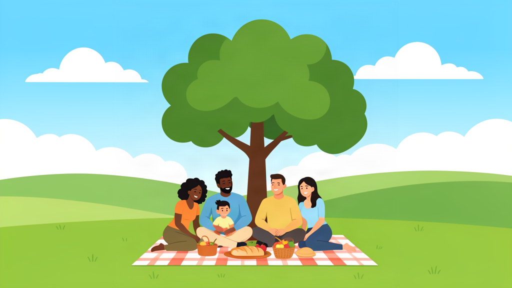 A family resting under a tree